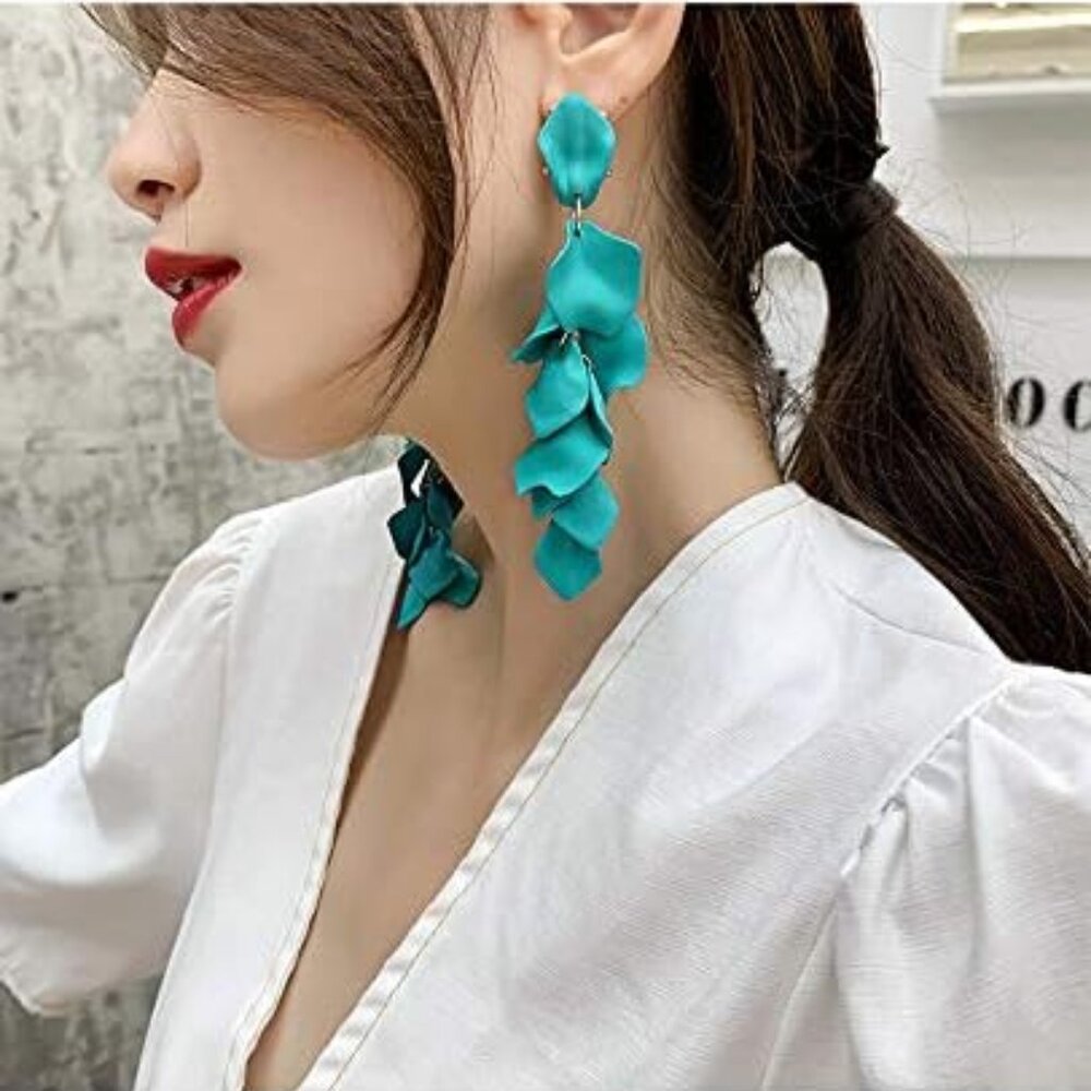 Teal Petal Drop Earrings